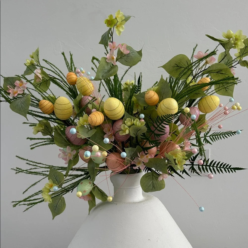 🌸NEW Easter Spring Pastel Floral Arrangement - Yellow & Pink Artificial Bouquet.